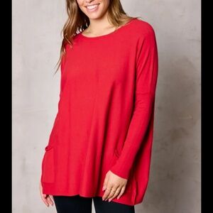 Tea n Rose Front Pocket Dolman Sweater Tunic - Garnet Red